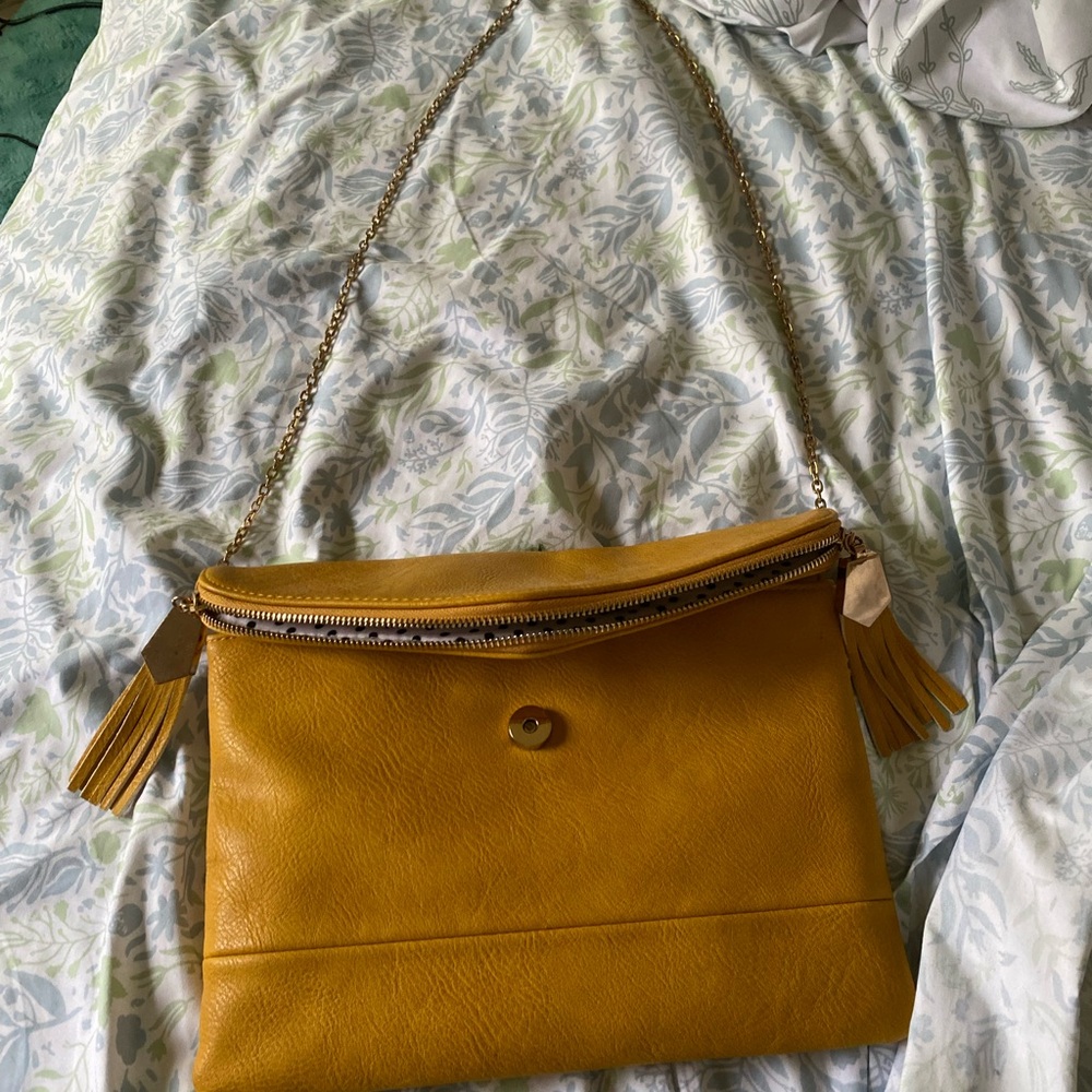 Yellow Leather Chain Shoulder Bag